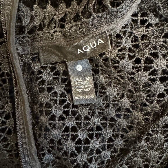 Aqua Dress Mini Crochet Black Lace Long Sleeve Mockneck Dress Runs Tight - Picture 6 of 9